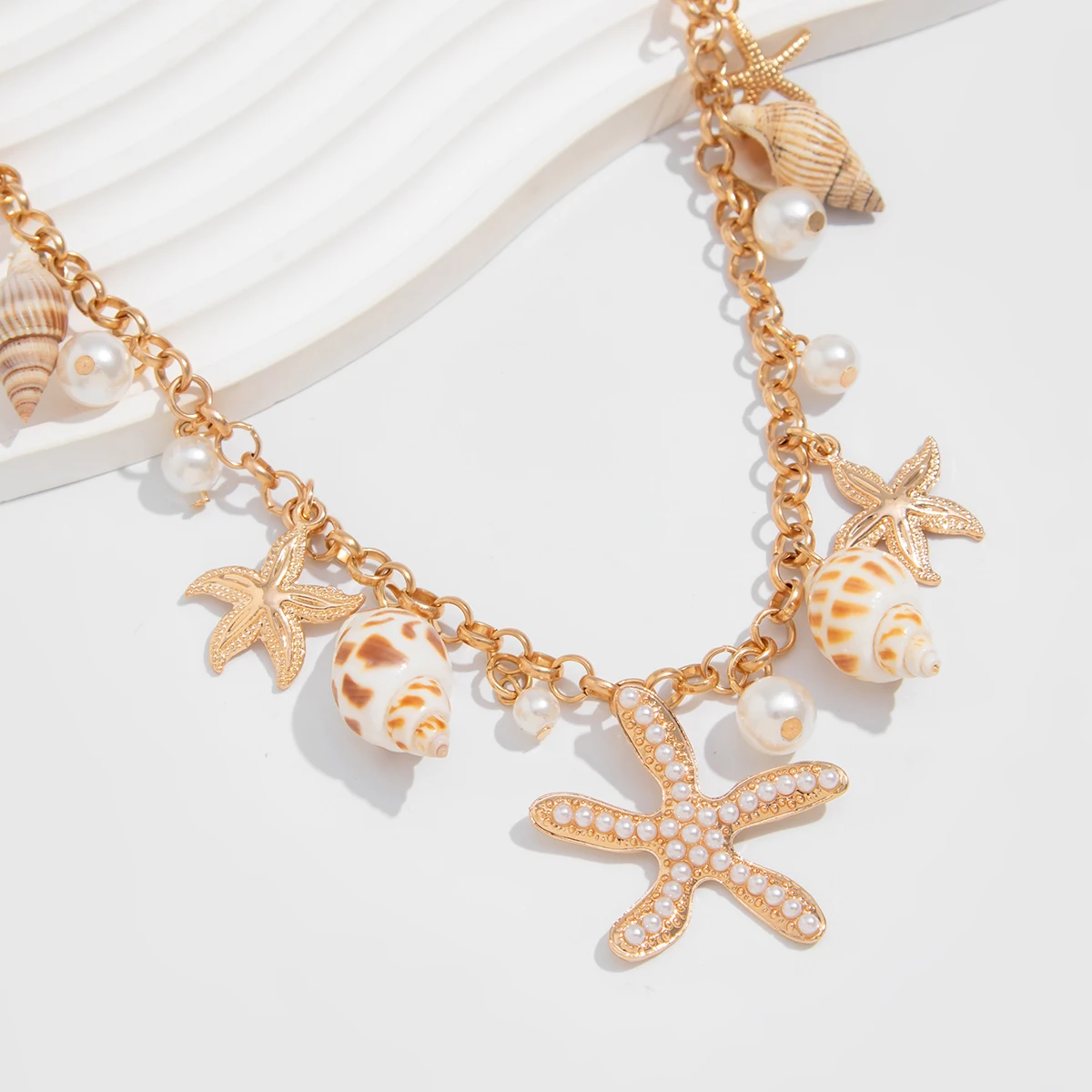 Salircon Charm Sea Starfish Imitation Pearl Body Chain For Women Boh Vintage Sexy Summer Beach Conch Waist Chain Jewelry