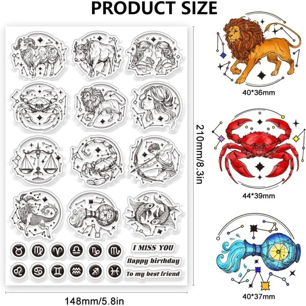 Twelve Constellations Clear Stamps Divination Transparent Stamps Blessings Clear Stamp Seals for DIY Scrapbooking Photo