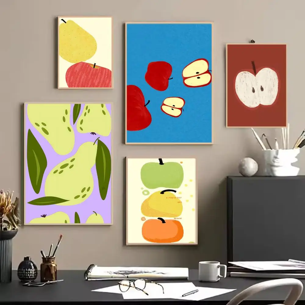 Playful Pastel C-Cute Fruit Illustration Kitchen Wall Decor Poster Painting Wall Art for Living Room Home Gifts Decor Mural