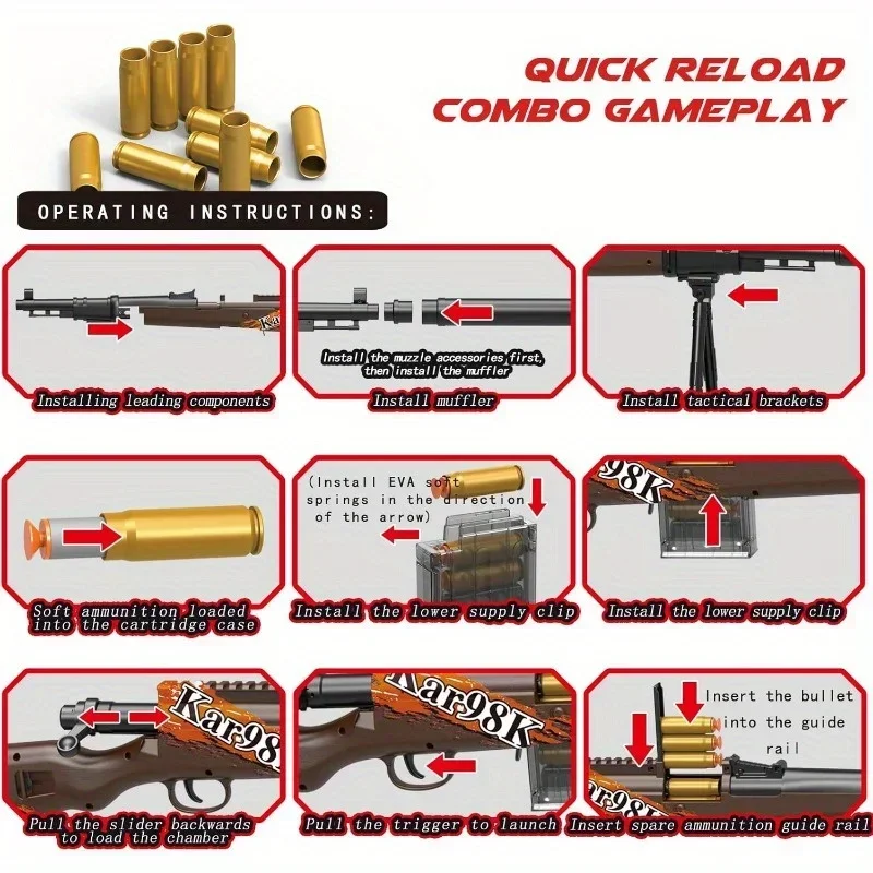Fucile da cecchino Pistola giocattolo Pistola realistica a proiettile morbido Grande manuale Blaster Armi softair Adulti Ragazzi Giochi all'aperto Combattimento CS