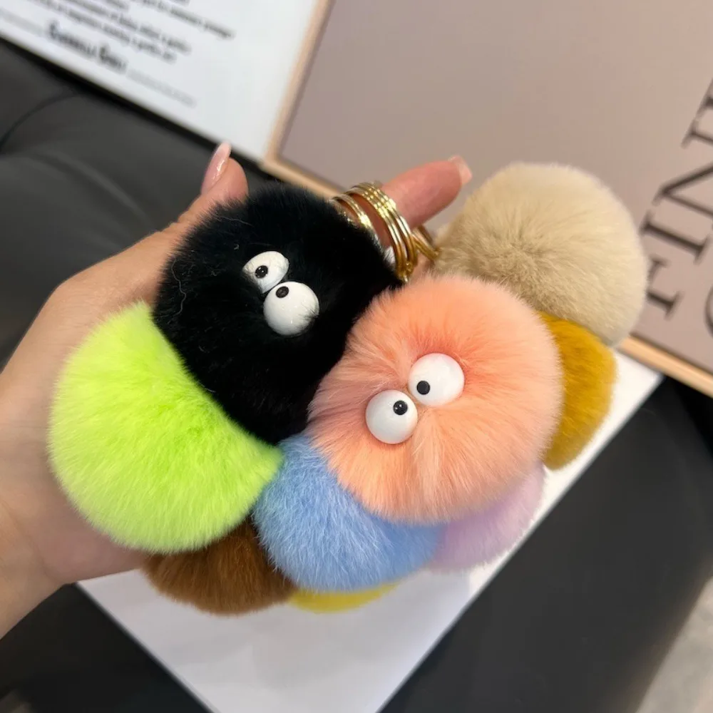 3PCS Soft Imitation Rabbit Hair Ball Keychain Artificial Rabbit Fur Big Eyes Key Chain Plush Trinket Bag Pendant Jewelry Gifts