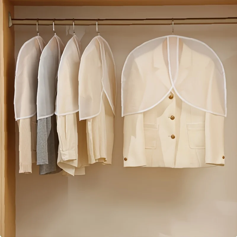 White PVC Garment Covers Translucent Breathable Suit Dust Covers Shoulder Protectors for Clothes Coats Jackets Wardrobe Storage