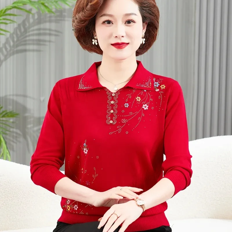 New 2024 Autumn Sweater Women Middle-aged Mother's Casual Knitted Sweater Bottom Pullovers Female Knitwear Sweaters Tops 4XL