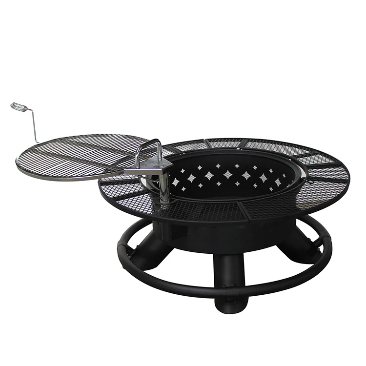 Outdoor Wood Burning Fire Pit With Removable Cooking Grill Black
