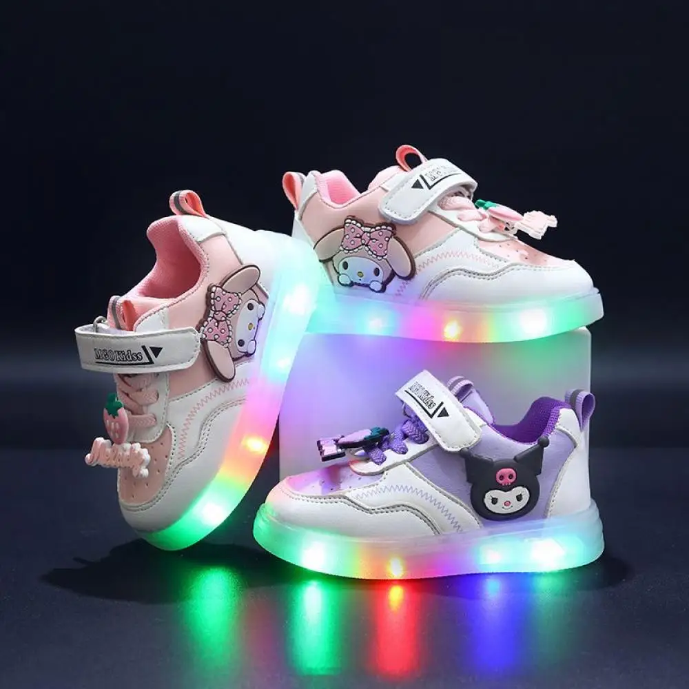 

Sanrio Kuromi My Melody Spring New Kids Led Lights Shoes Girls Cute Sneakers Cartoon Casual Shoes Board Shoes Children's Shoes