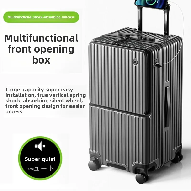 Front open suitcase for boys 20-inch new multi-functional 28-inch large-capacity tie rod password suitcase for women
