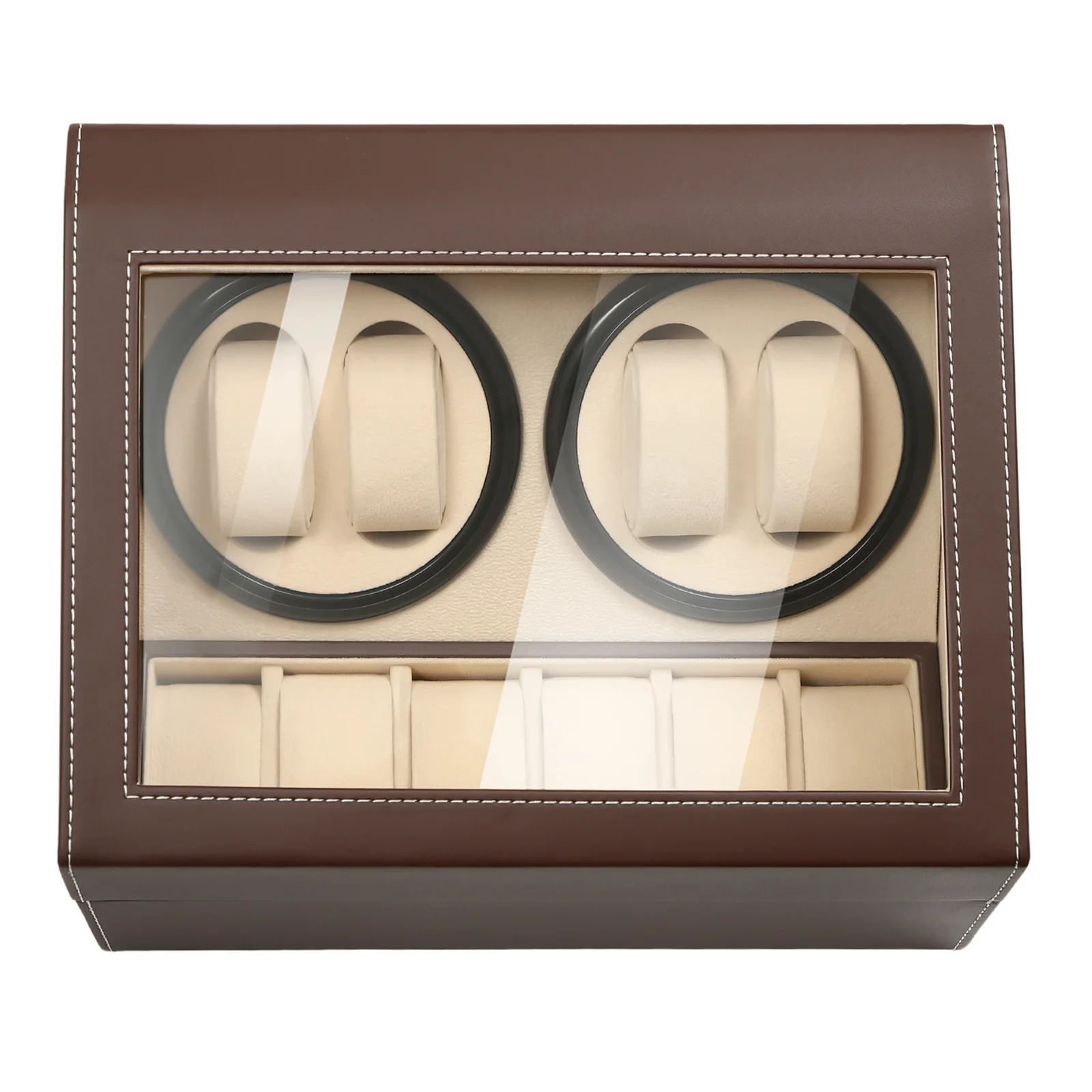 4+6 Automatic Rotation Wood Watch Winder Storage Display Box Brown Watch Display Box with Adaptor
