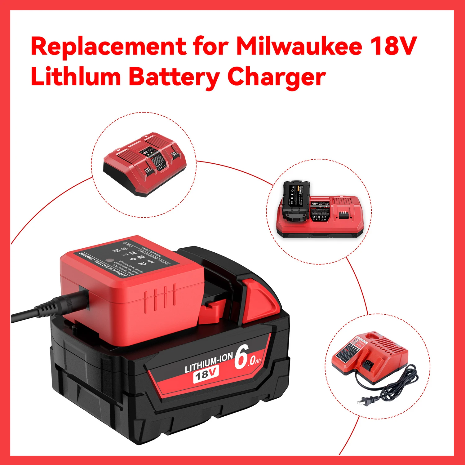 Carregador de bateria 100v-240v para milwaukee m18 bateria ue au reino unido eua plug carregador para milwaukee 18v ferramentas elétricas sem fio