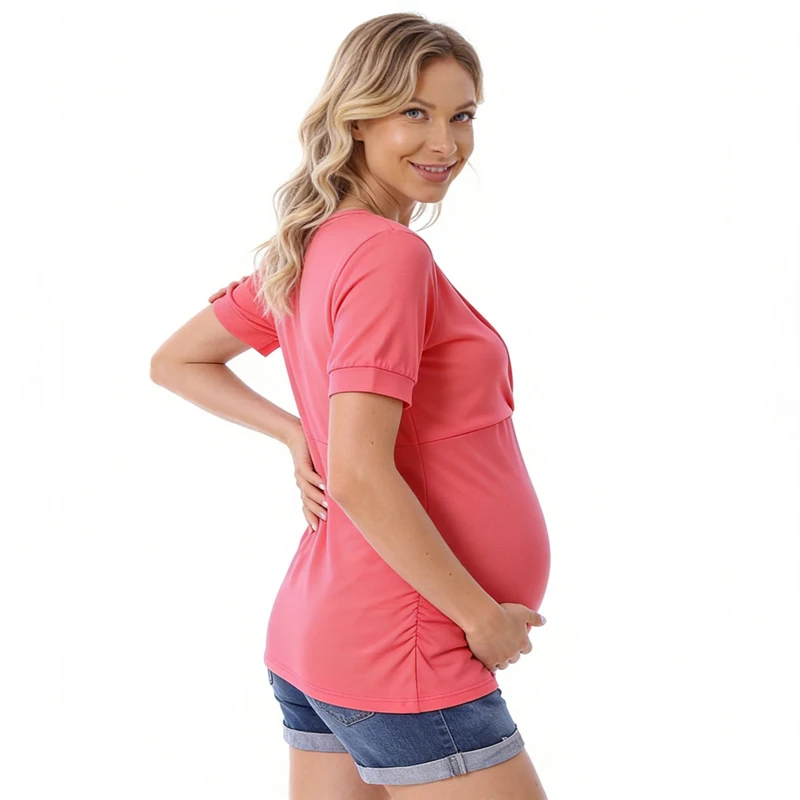 

Летняя мягкая футболка из модала для беременных, топ с коротким рукавом для кормящих мам и женщин после родов, удобная футболка для беременных