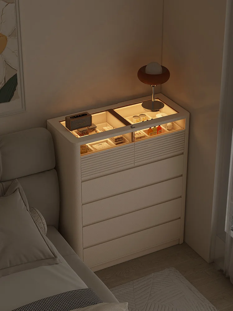 

Small Apartment Bedroom Bedside Bedside Storage Chest of Drawers Modern Minimalist Storage Cabinet Deepening Drawer Glass