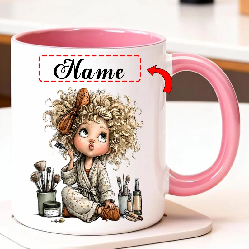 Personalized Name Text Custom Mug 11oz Ceramic Coffee Cup Engraved Microwave Safe Gift for Women Mom Daughter Mother Day Christm