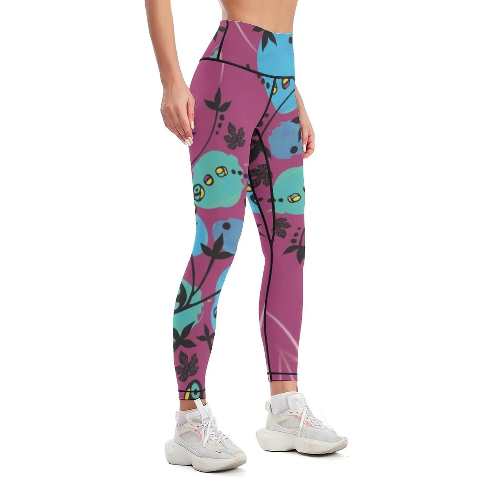 Blue Blob Plant with Bright Plum Background Leggings trousers Legging sport Womens Leggings