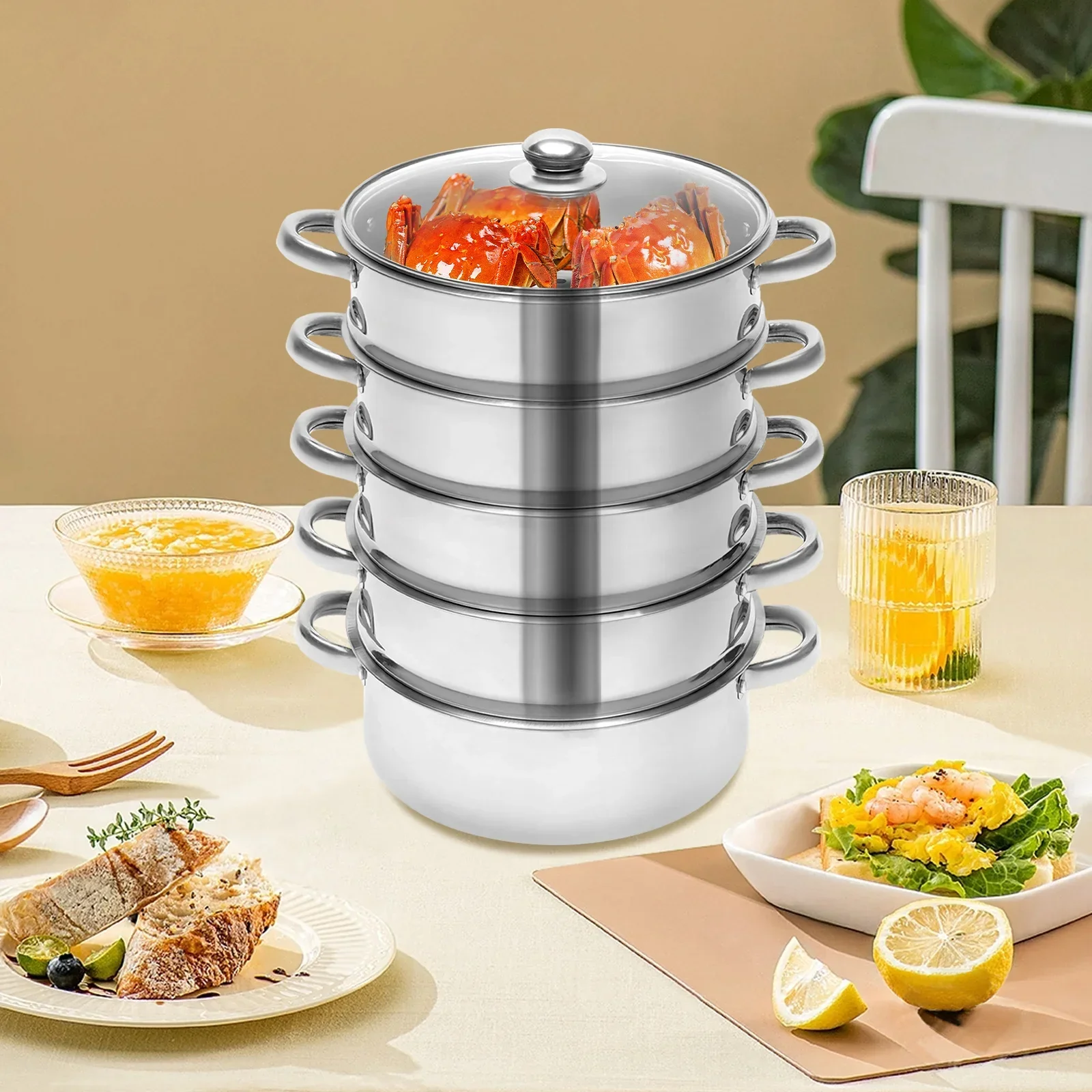 

Multi-Function 5-Layer Stainless Steel Steamer 26cm/28cm/30cm Steamer for Cooking