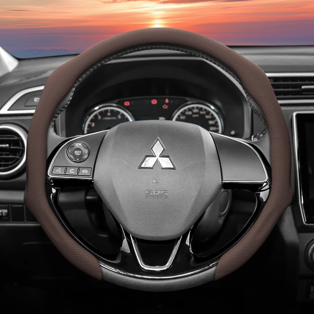 

Suitable for Mitsubishi Perforated Leather Steering Wheel Cover, Non-Slip, Breathable, Integrated Protective Shell, Outlander Phev Sport Eclipse Cross Mirage G4 Asx Rvr Pajero Montero L200 Triton Galant Space Red