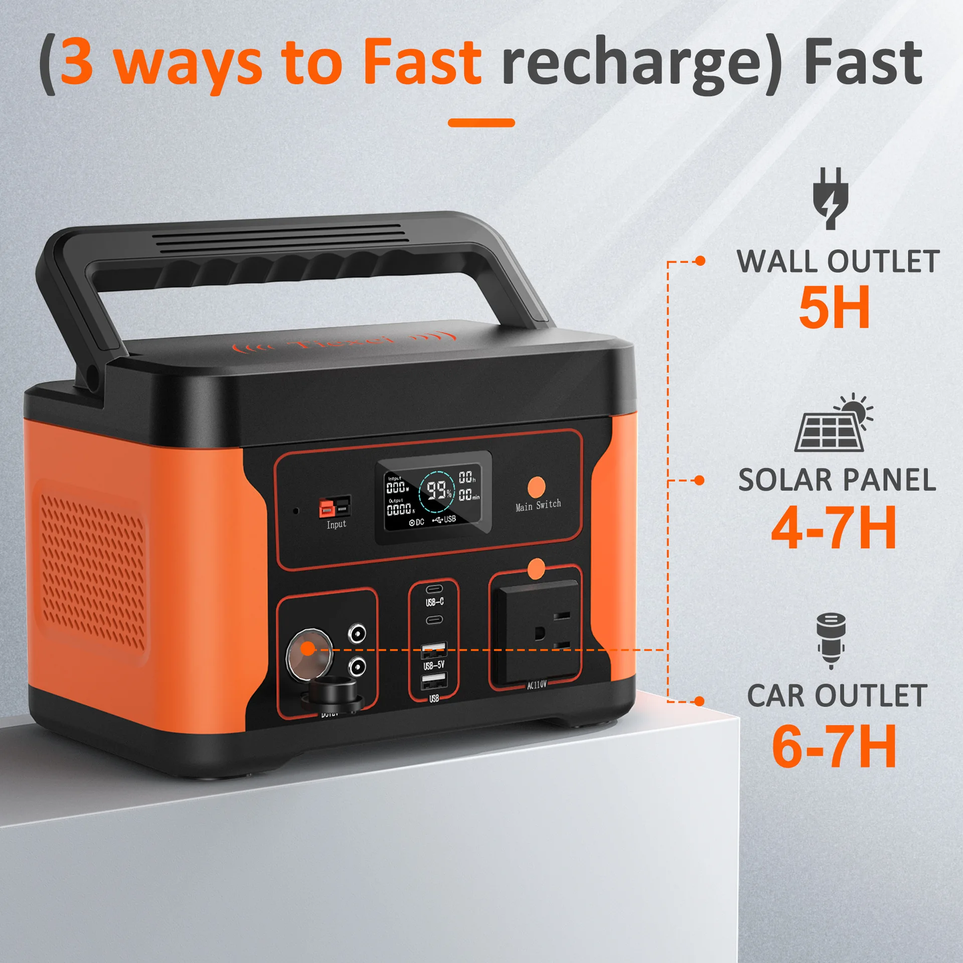 Fuente de alimentación de fosfato de hierro y litio, estación de energía portátil de 600W, 512Wh, generador de Banco de energía