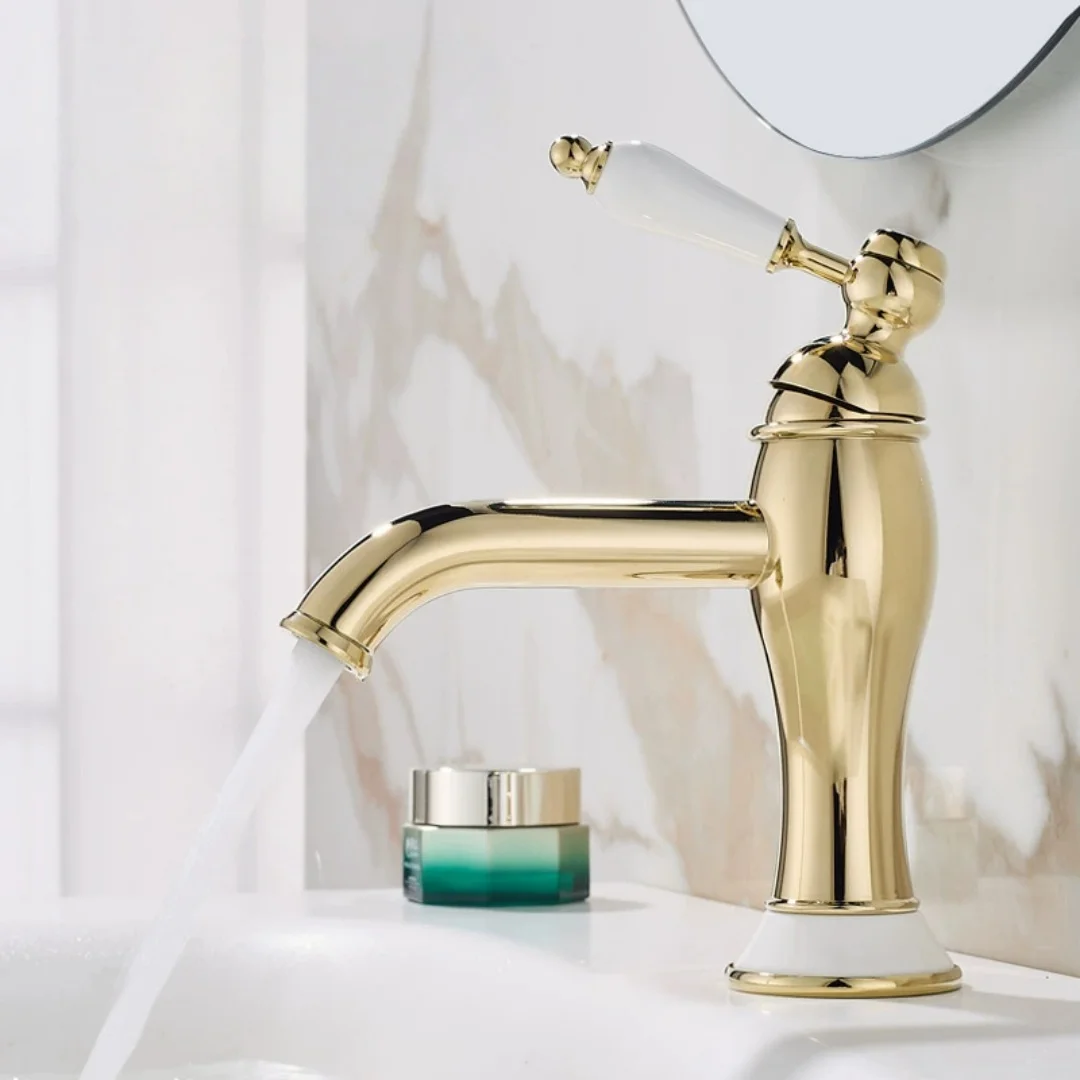 

Gold Bathroom Basin Faucet Brass Antique Bathroom Basin Faucet Cold Hot Brass Water Basin Mixer Sink Tap Deck Mounted Wash Tap