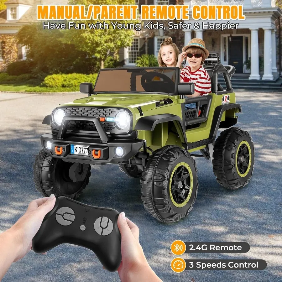 2 Seater Ride on Car with Remote Control, 24V 7AH Electric Kids Car with 4x100W Powerful Engine, 4WD/2WD Switchable, 20" Wide Se