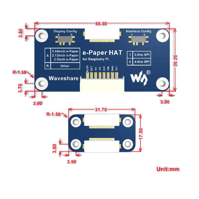 Picture 7: E-Paper Ink screen Driver Board HAT Raspberry Pi 40PIN GPIO Port 3-wire SPI/4-wire SPI   For Raspberry Pi series/Jetson Nano