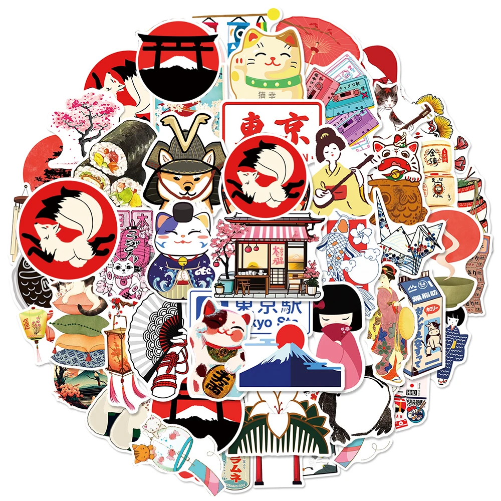 10/30/50pcs Japanese Landscape Cartoon Stickers Decals Waterproof Graffiti Scrapbooking Stationery Phone Retro Sticker Gifts