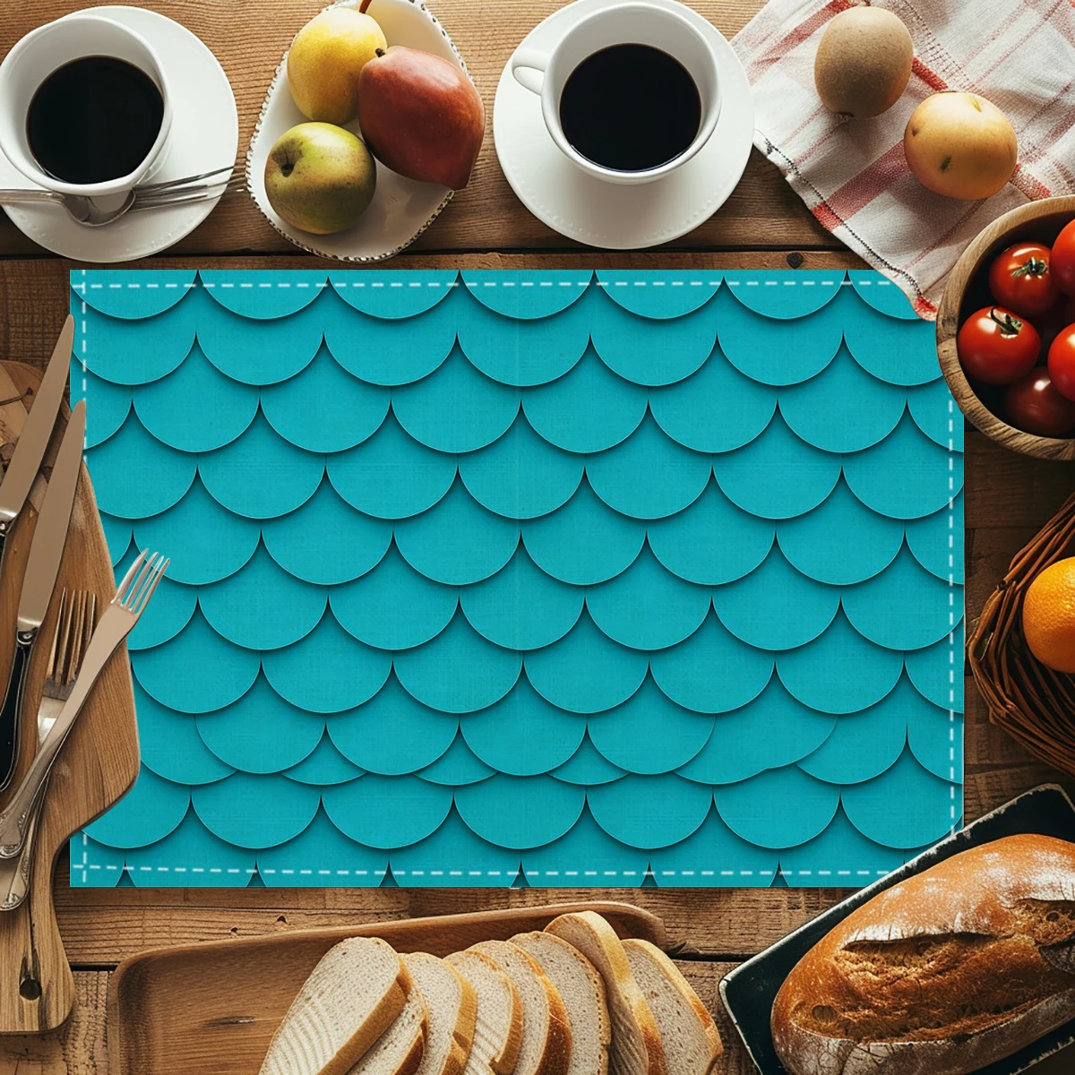 Ocean Themed Polyester Placemats, Set of 4 - Decorative Table Mats with Underwater Creature Pattern for Home Dining Table