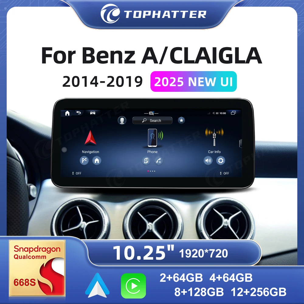 

New 10.25 Car Player For Benz A Class W176 GLA X156 CLA C117 A220 CarPlay Android Auto Multimedia 668S Head Unit Screen Radio