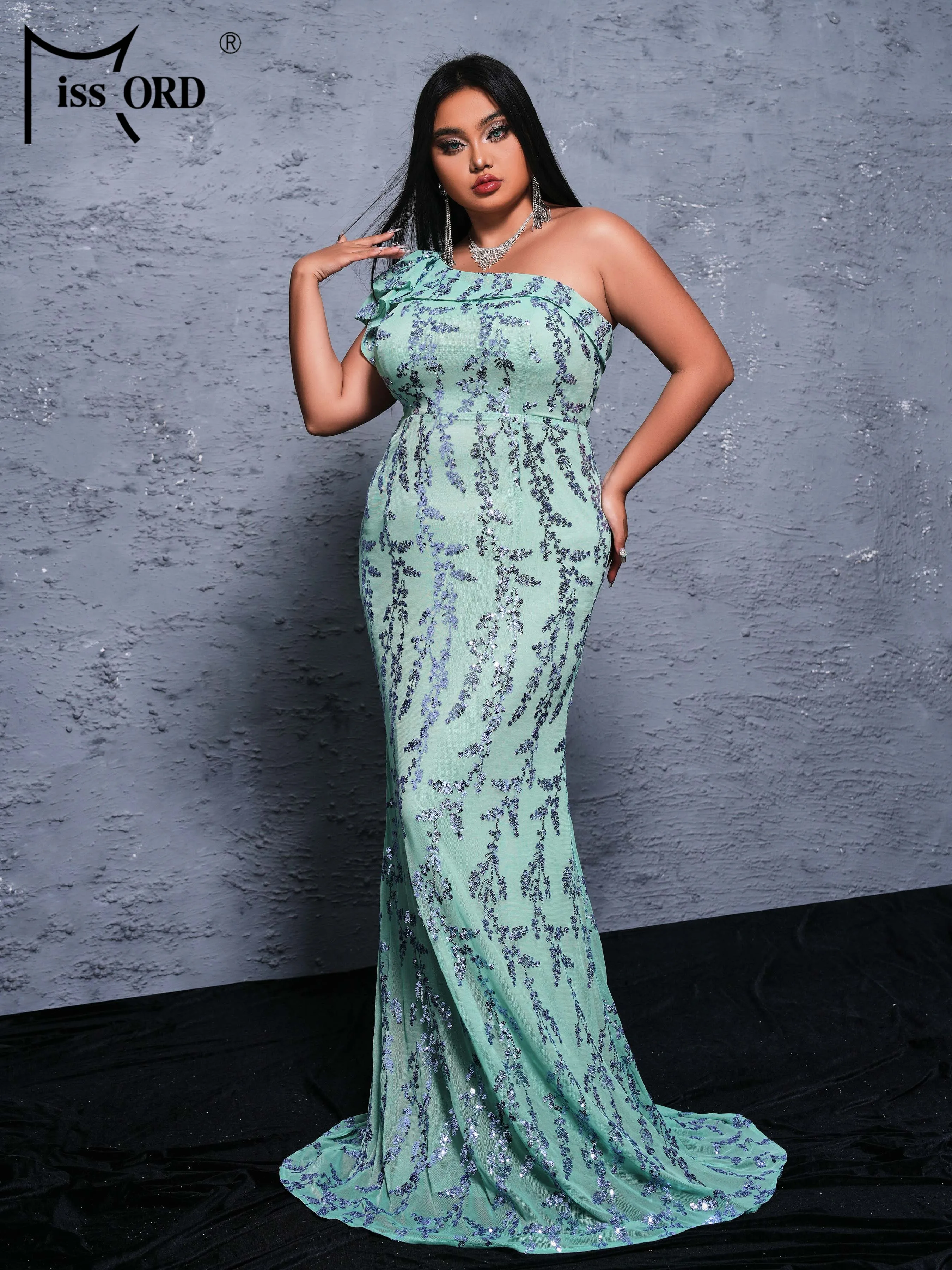 Missord 2024 Plus Size Chic Elegant Woman Dress One Shoulder Sequin Mermaid Evening Wedding Birthday Party Dress