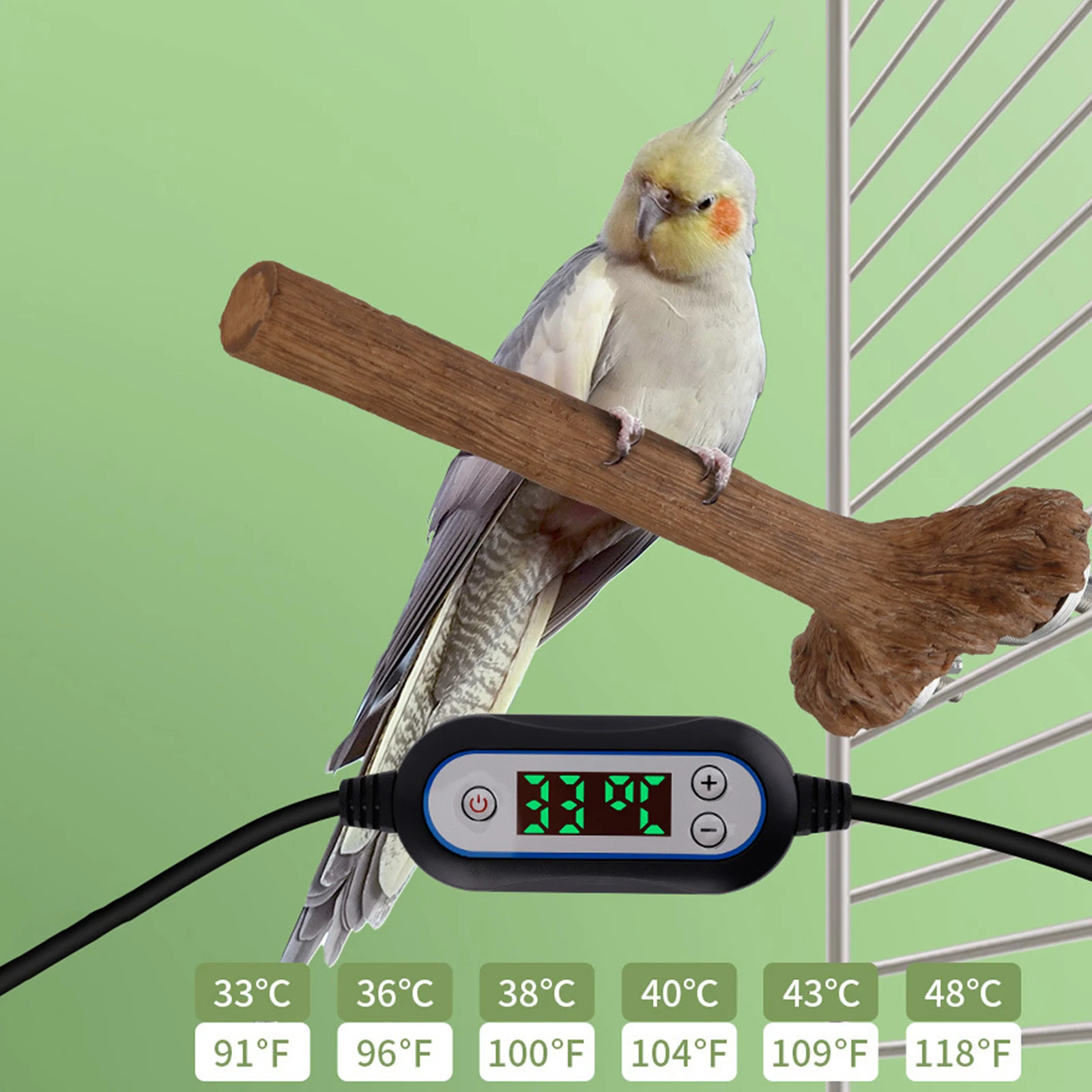 Heated Bird Perch Adjustable Resin Bird Cage Accessories Parrot Stand Bird Cage Heater for Medium Large Small Lovebirds Canaries