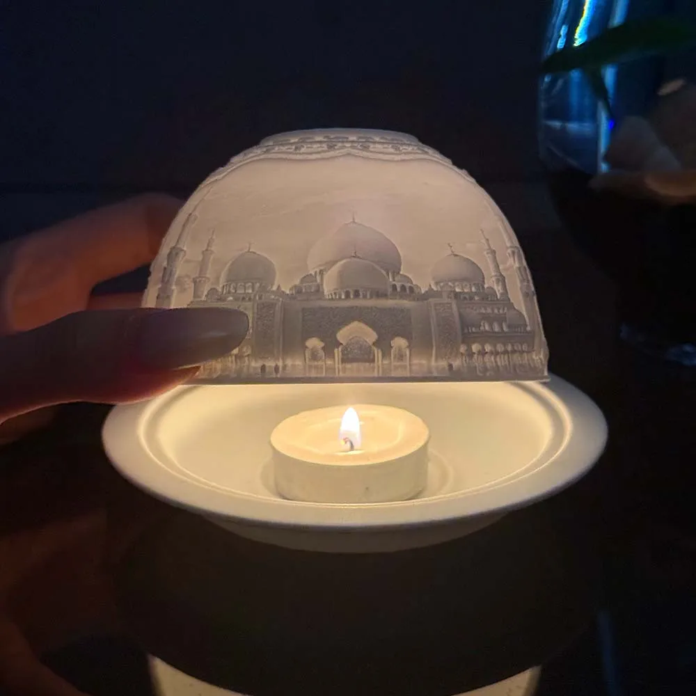 New Islamic Luxury Mosque 3D Tealight Porcelain Candle Holder Coffee Table Decorative Kaaba Muslims