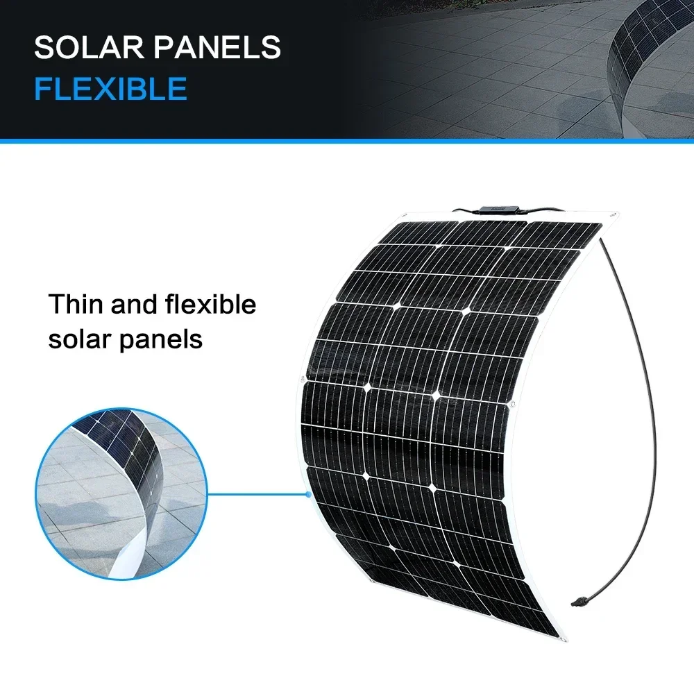 1PCS ~10PCS 100W 18V Solar Panel 100 W 200W 300W 400w 500w 800w 1000w Monocrystalline Flexible Paneles Solares 12V/24V Battery