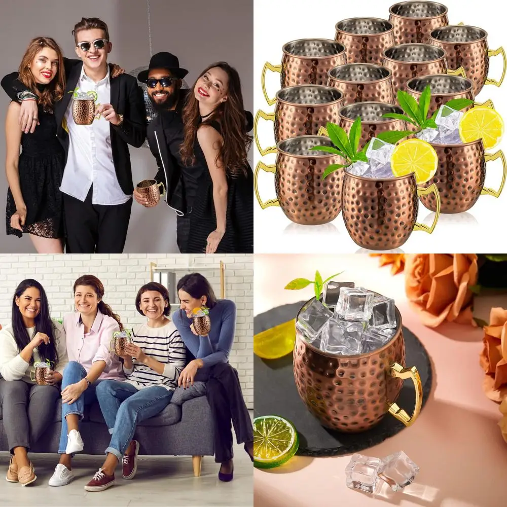 

Набор из 12 московских мулов: чашки из нержавеющей стали с медным покрытием из античной бронзы на 16 унций для холодных напитков