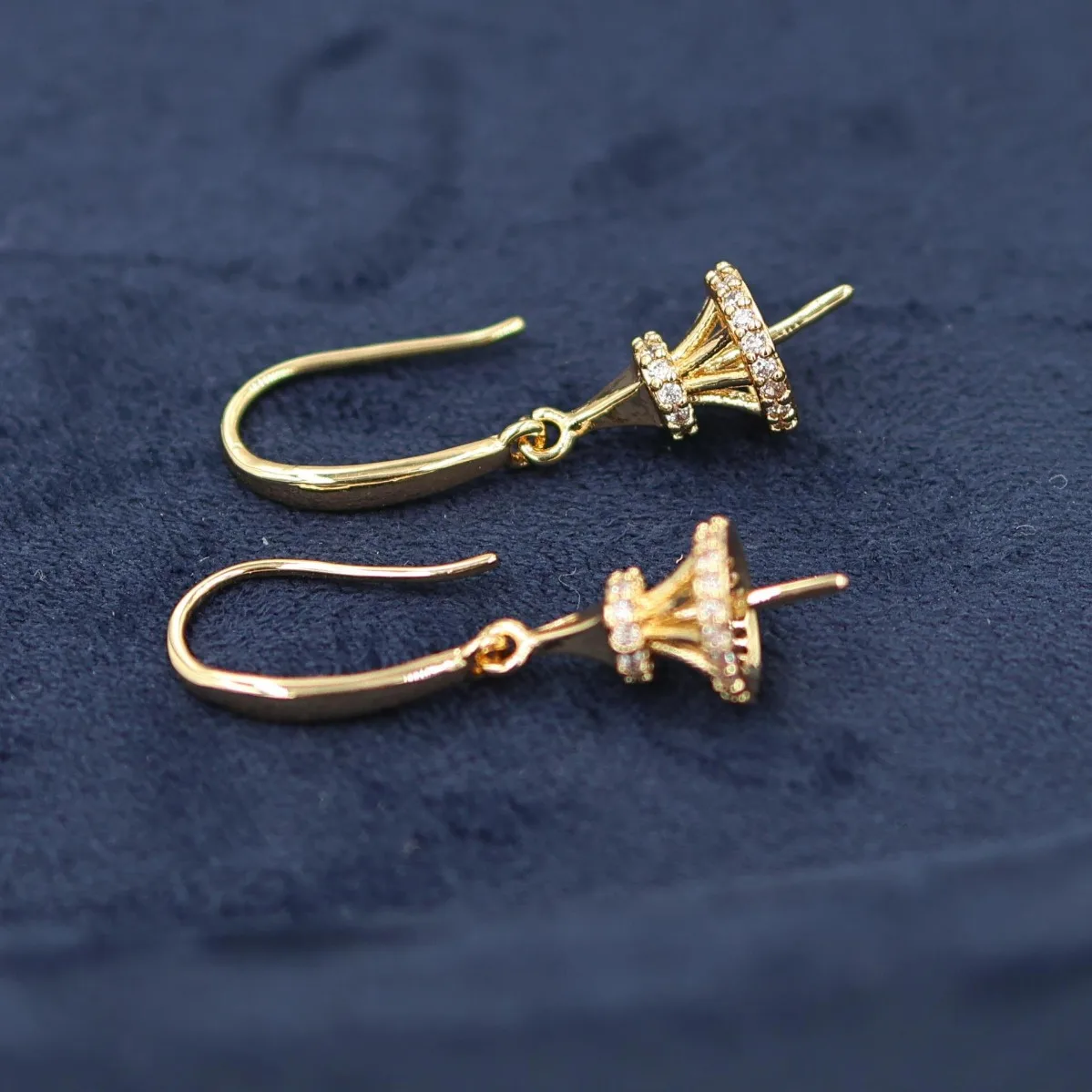 Elegant Swan Neck Princess Skirt Pearl Ear Hook Blank Setting, Brass 18K Thick Gold Plated DIY Earring Findings Fit 9-13mm Pearl