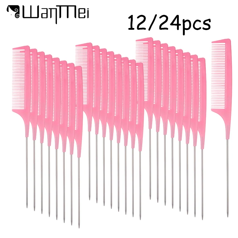 12/24pcs Professional Rat Tail Comb Heat Resistant Fine Tooth Hairbrush Anti-static Hair Styling Tools Salon Accessories