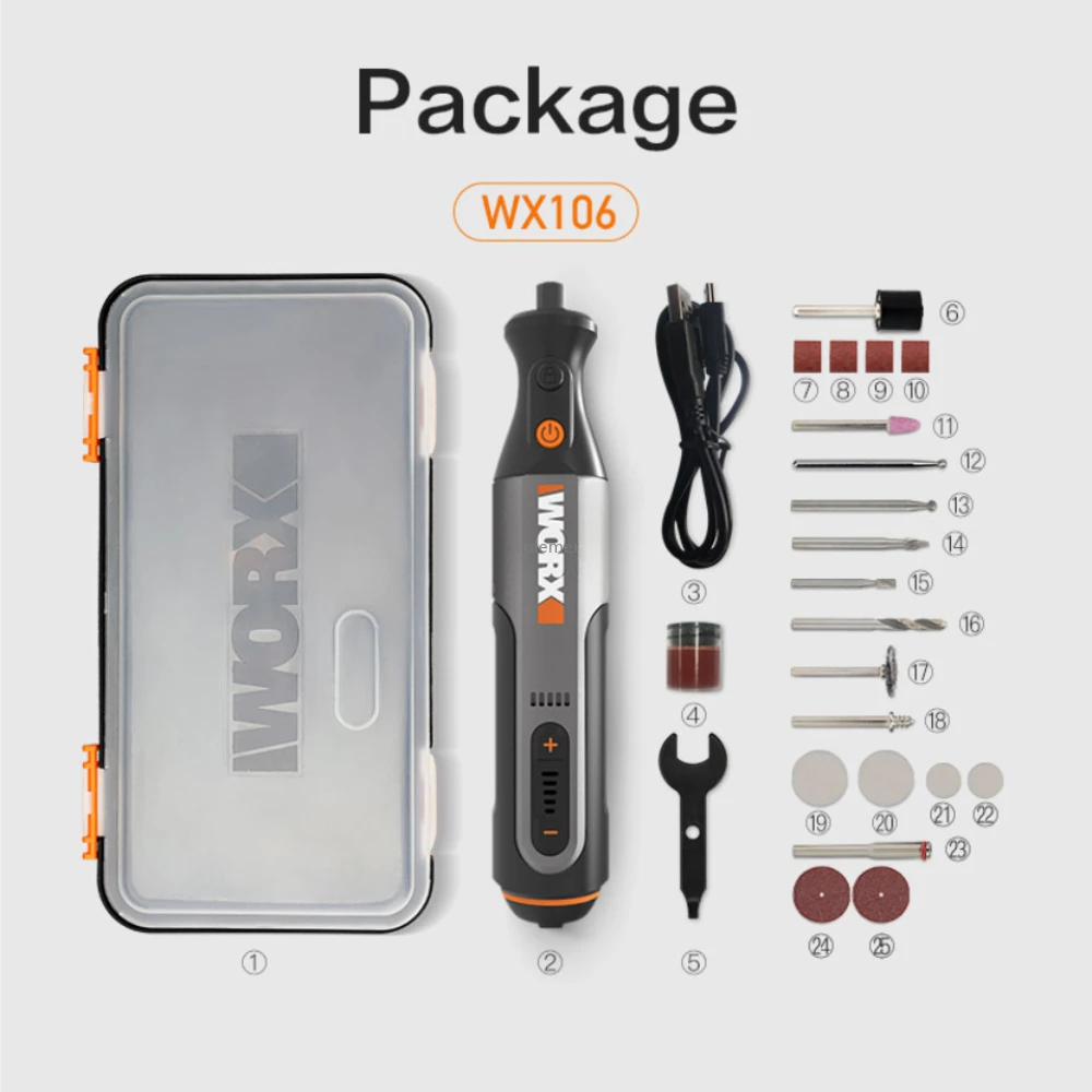 Worx 8V Rotary Tool USB Charger WX106 Cordless Electric Drill Grinder Engraving Grinding Polishing Variable Speed Power Tool+ACC