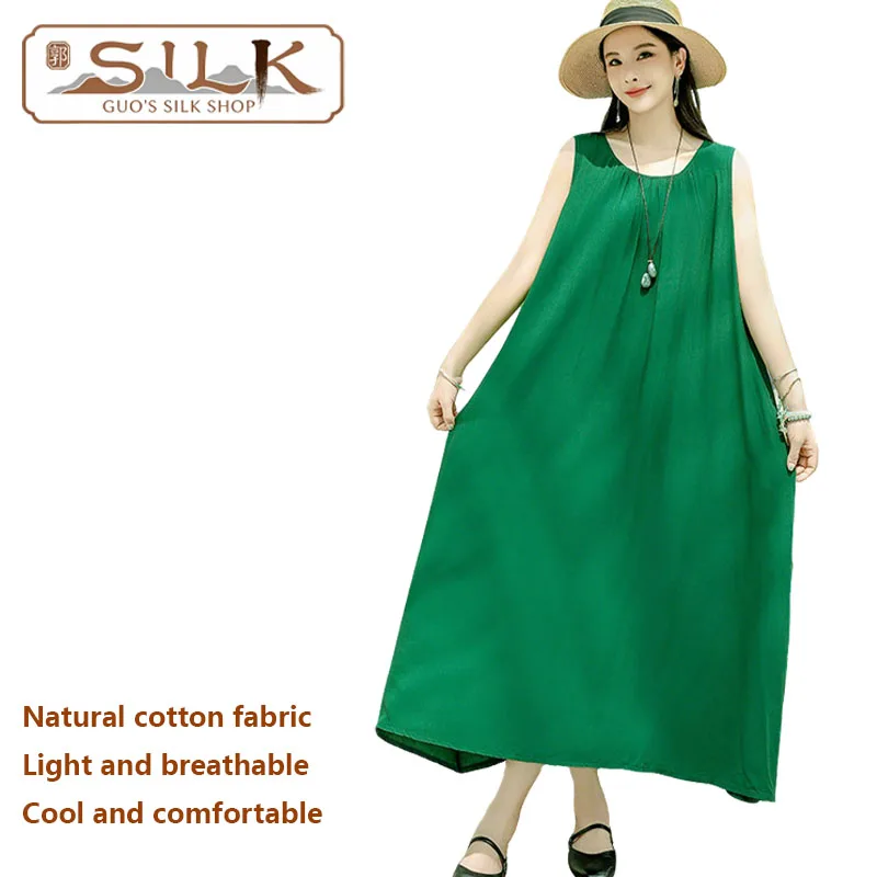 

Хлопковое женское платье - летняя домашняя одежда и одежда для отдыха, длинное платье без рукавов для пляжных поездок летом, прохладное и комфортное.