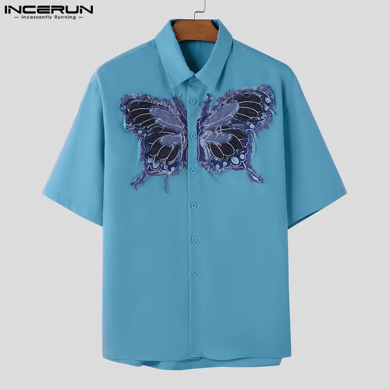 INCERUN Men Shirts Patchwork Lapel Short Sleeve Summer Casual Men Clothing Streetwear Korean Style 2024 Fashion Shirts S-5XL