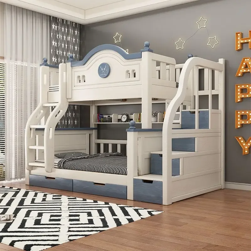 New solid wood thickened bunk bed, mother-child children's small apartment, multifunctional dormitory, high-low thickened