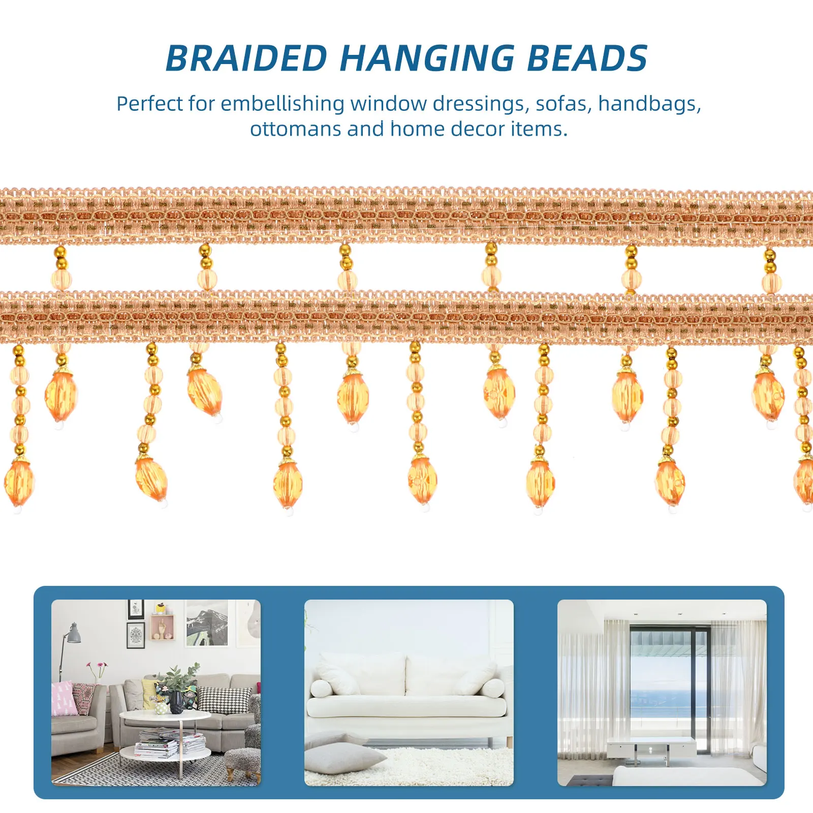 

Hanging Beads Curtain Accessories Window Beaded Polyester Fabric Trims Fringe for Sewing