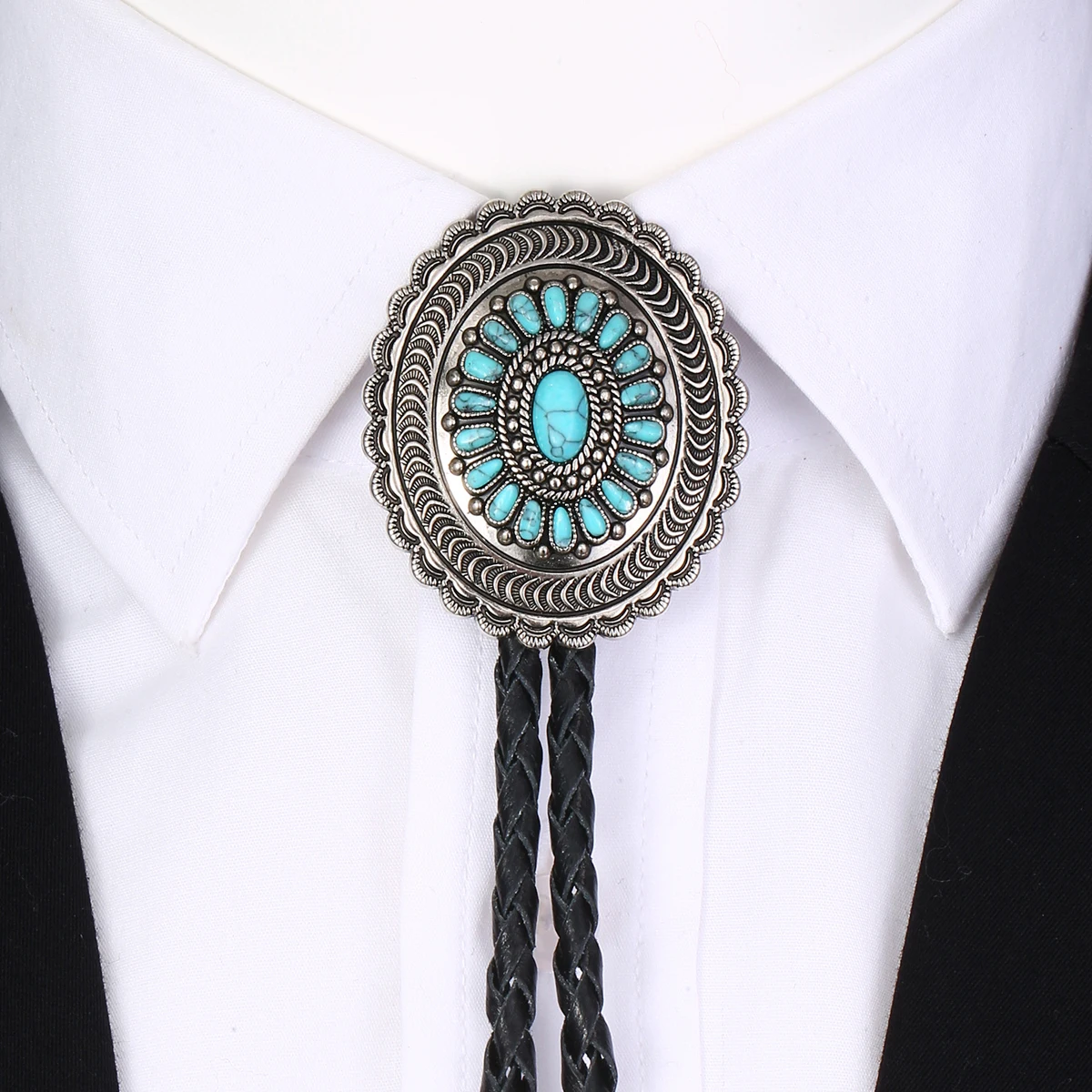 Sue Che Men's Retro Blue Stone ลายนูน Bolo Tie เครื่องประดับแฟชั่น