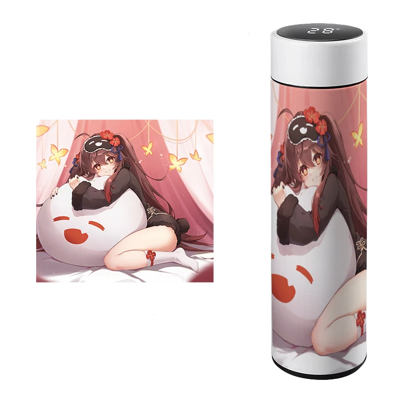 Anime Game Genshin Impact Vacuum Cup Thermos Smart Coffee Cup Beelzebul Hutao Cosplay Costom Water Bottle DIY Cup Gift For Kids