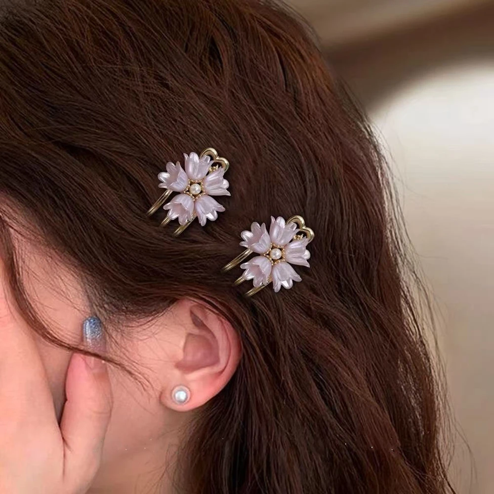 

Flowers Rhinestone Hair Clips Lily Of The Valley Hairpins Bangs Side Small Hair Claws Sweet Headwear For Women