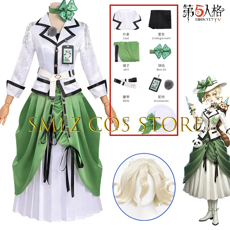 Disfraz de Cosplay de Bloody Queen de Party Panda, Vestido Largo Verde de Panda de Identity V, Conjunto de Sombrero y Peluca, Traje de Mary para Fiesta de Halloween