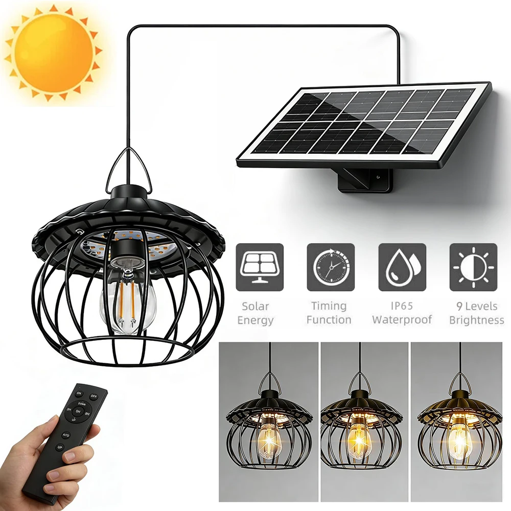 36 LED Solar-Schuppenleuchte Vintage Metallkäfig für Innen- und Außenbereich 10000LM Solarlampe mit Fernbedienung für Scheune, Zimmer, Pavillon, Garage