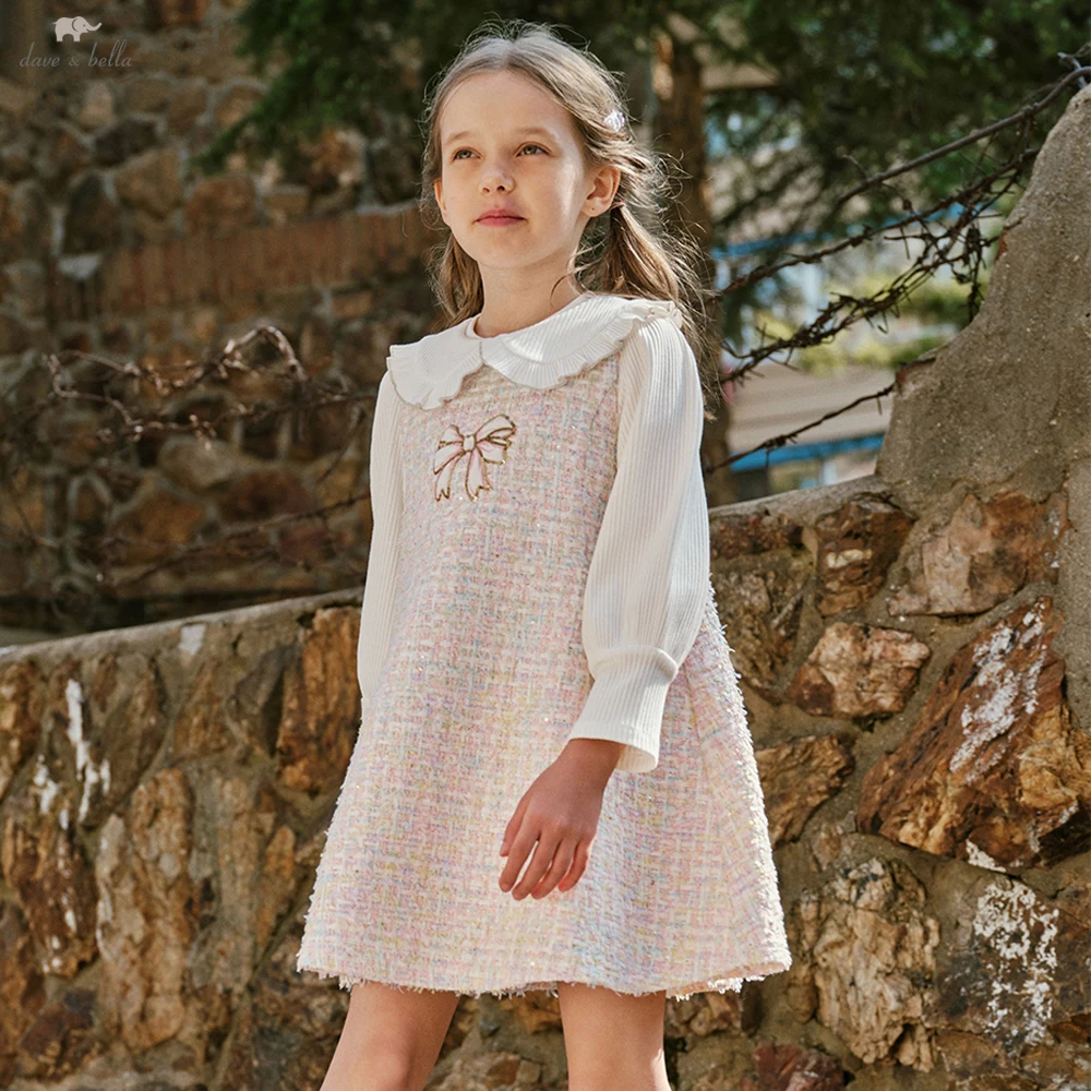 Dave Bella Girl Long Sleeve Princess Dress Children Spring Gentle Fake Two Piece Dress Sweet Party Outdoor Clothes DK1260335