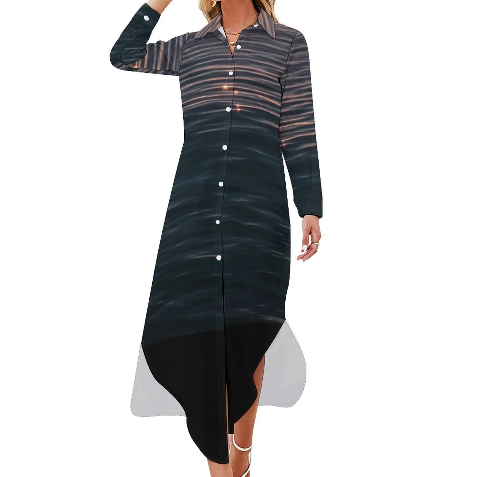 

The sea Long Sleeved Shirt Dress birthday dress prom dress 2024 cute dresses for women