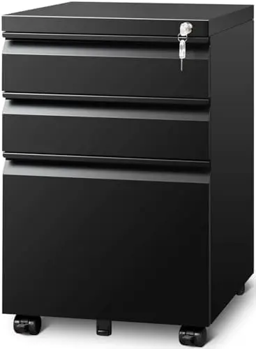 Filing Cabinets for Home Office, Mobile File Cabinet with Lock, 3 Drawer Filing Cabinet for A4/Letter/Legal Size