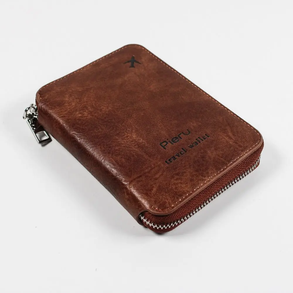 

Multi-functional Zipper Passport Bag RFID Anti-theft Waterproof Credit ID Card Holder PU Leather Simple Coin Purse Boarding Card