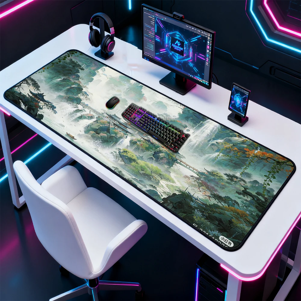 Scenery Mouse Pad Pc Office Rugs Landscape Forest Waterfall Office Accessories Table Mat Keyboard Pads Green Gaming Decoration