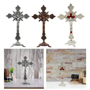 صليب يسوع معدني صغير لطاولة الطعام ، صليب مستقيم ، تمثال صليب يسوع ، ديكور المنزل ، صلاة المذبح ، 10 بوصة أعلى 6 مبيعات لمذبح الكنيسة - رقم 4