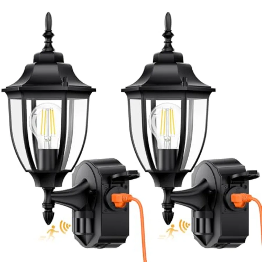 

Porch Lights Outdoor with Outlet, Motion Sensor outdoor wall lights, Updated Dusk to Dawn Exterior Lighting Fixtures Waterproof