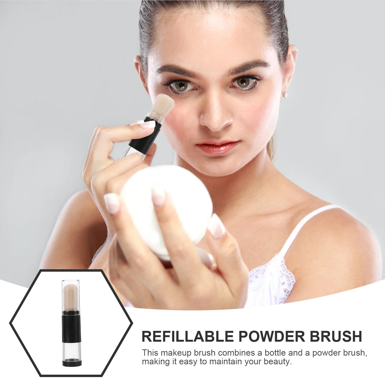 Travel Powder Foundation Brush Refillable Loose Powder Bottles Portable Face Liquid Brush with Cover Soft Hair Fiber Makeup tool